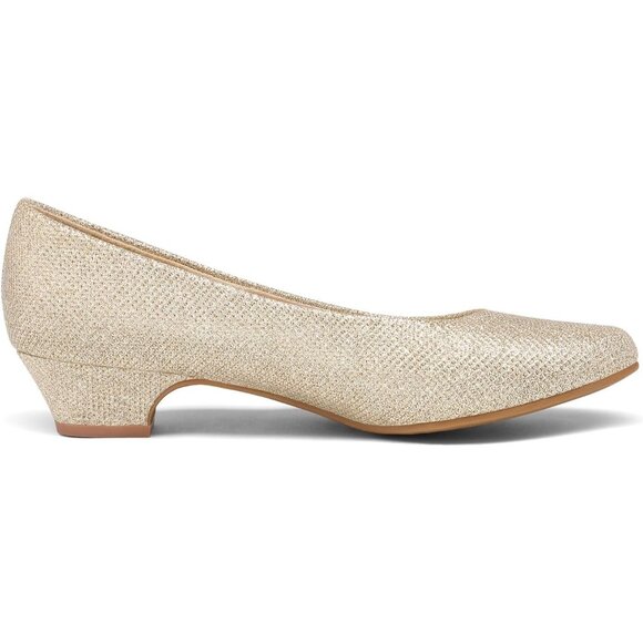 Dream Pairs Women's Gold/Glitter Closed Pointed Toe Low Chunky Heel Pump Shoes - Picture 4 of 7